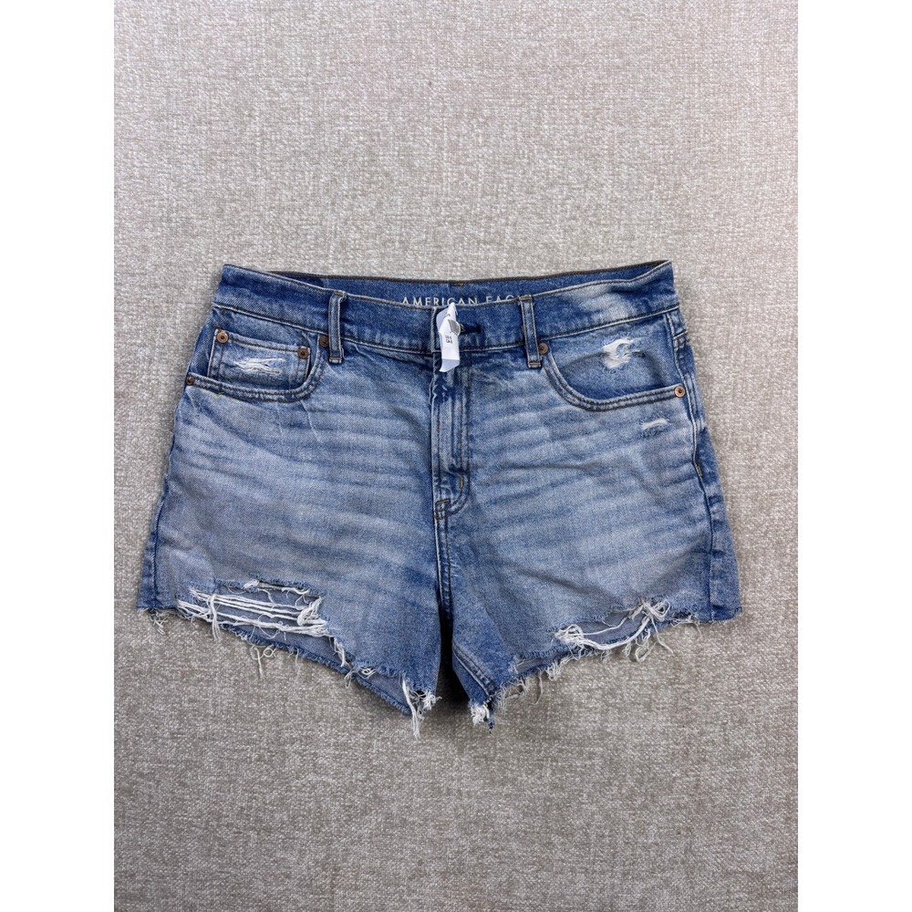 American Eagle Distressed Denim Cut Off Shorts Womens 8 Blue Raw Hem Medium Wash